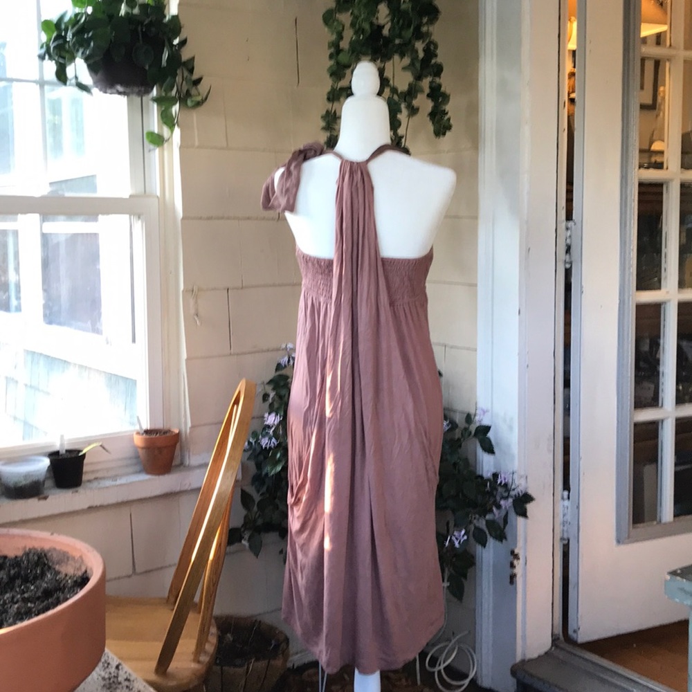 Draped back dusty rose dress
